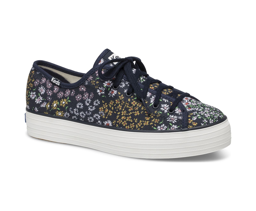 Basket Keds Femme Bleu Marine - Triple Kick Floral - 987-BRDMJG